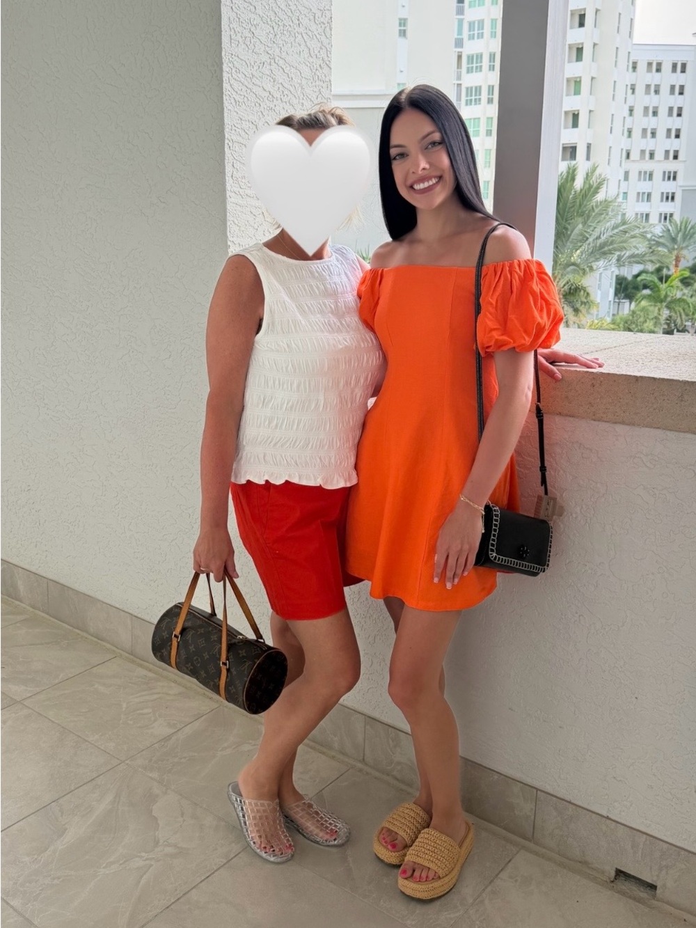 Orange Linen Puff-Sleeve Mini Dress